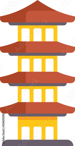 Colorful vector illustration in a flat design style depicting a multi tiered pagoda tower