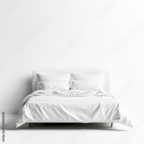 Modern white bedding on a cozy bed, elegantly arranged in a minimalistic bedroom.