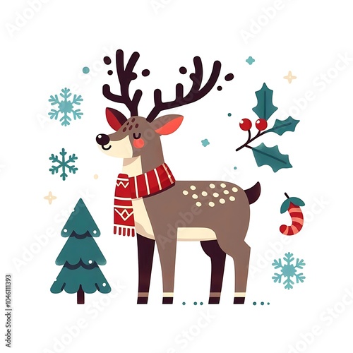 Flat, isolated illustration of a standing reindeer with large antlers. The design features smooth lines, a neutral brown color, and a simple yet elegant profile, evoking holiday themes.