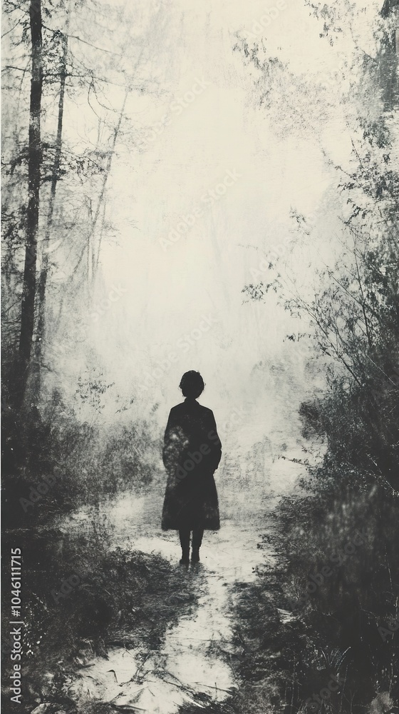Silhouette in a Foggy Forest: A Moment of Tranquility Silhouette in a Foggy Forest: A Moment of Tranquility