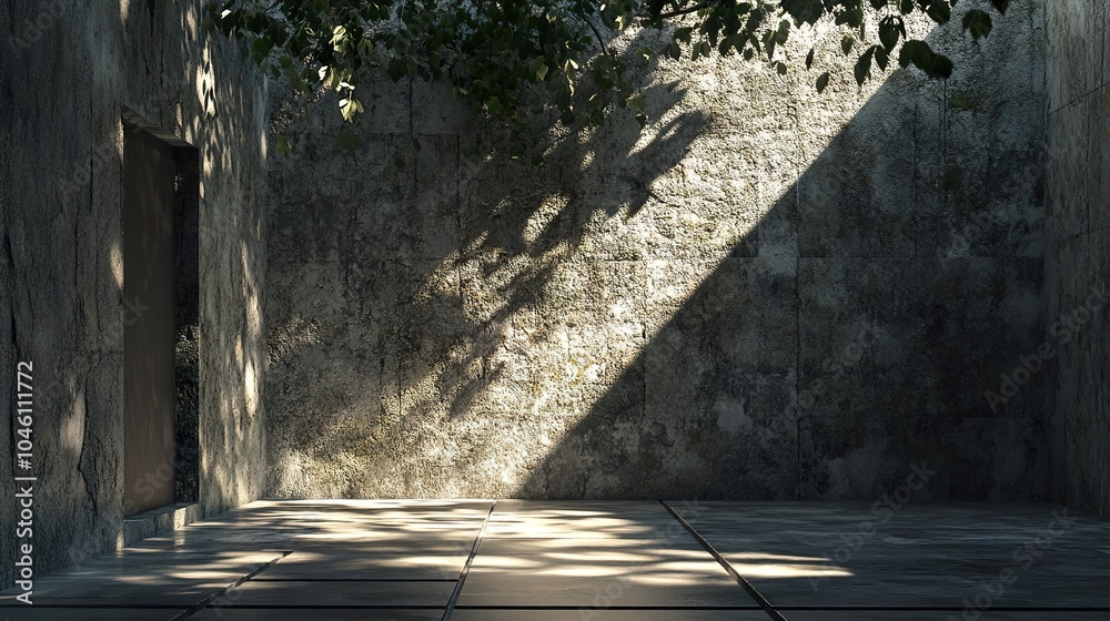 Minimalist Concrete Room with Sunlight and Shadows Minimalist Concrete Room with Sunlight and Shadows
