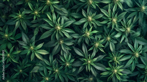 Top View of Lush Cannabis Plants in Dense Greenery