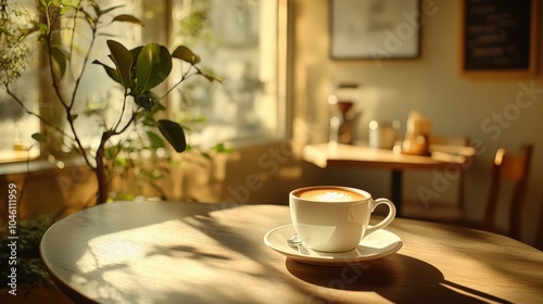 Cozy Café Scene with Warm Coffee and Natural Light