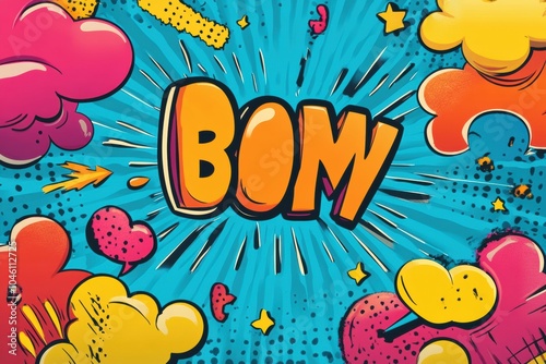 Vibrant doodles illustrate dynamic sound effects like boom and bam, creating an energetic, playful atmosphere full of excitement. Generative AI