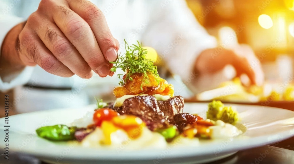 custom made wallpaper toronto digitalA chef carefully adds a sprig of fresh herbs to a plated steak dinner.