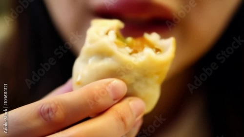someone who is eating dumplings