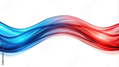 Symmetrical neon red and blue wave on white background