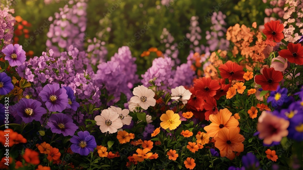 Obraz premium Vibrant Flower Garden Scene in Full Bloom