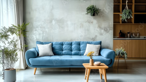 Wallpaper Mural sofa against concrete wall. Scandinavian loft home interior design living room Torontodigital.ca