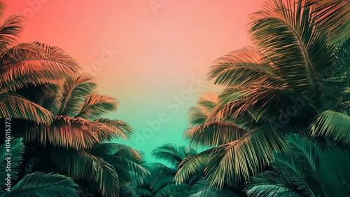 Tropical gradient blending vibrant coral into lush emerald green, with a rich, saturated texture that captures the essence of a tropical paradise, . Video