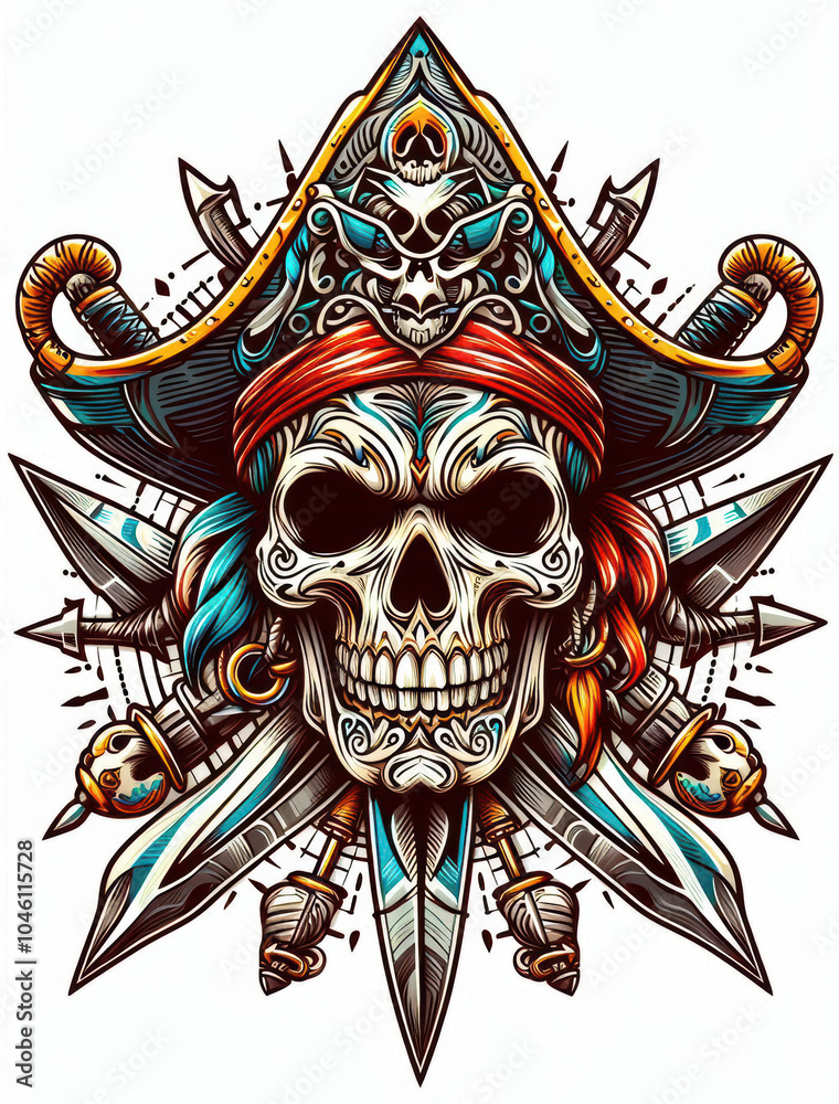 Fototapeta premium TRIBAL TATOO トライバル タトゥ 刺青 和柄 ドクロ 海賊 インディアン