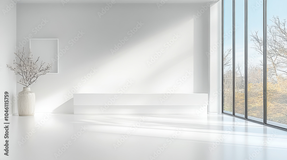 Fototapeta premium White Empty room and sofa big windows