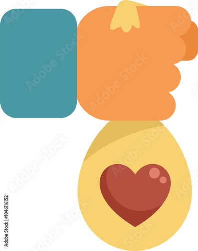 Cartoon vector illustration of a hand holding a donation bag with a heart symbol, representing charity and volunteering