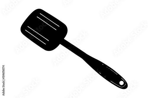 Kitchen item for cooking isolated, patterned black spatula