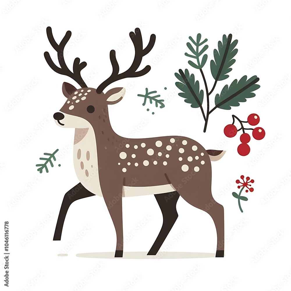 Flat, isolated illustration of a standing reindeer with large antlers. The design features smooth lines, a neutral brown color, and a simple yet elegant profile, evoking holiday themes. Flat, isolated illustration of a standing reindeer with large antlers. The design features smooth lines, a neutral brown color, and a simple yet elegant profile, evoking holiday themes.