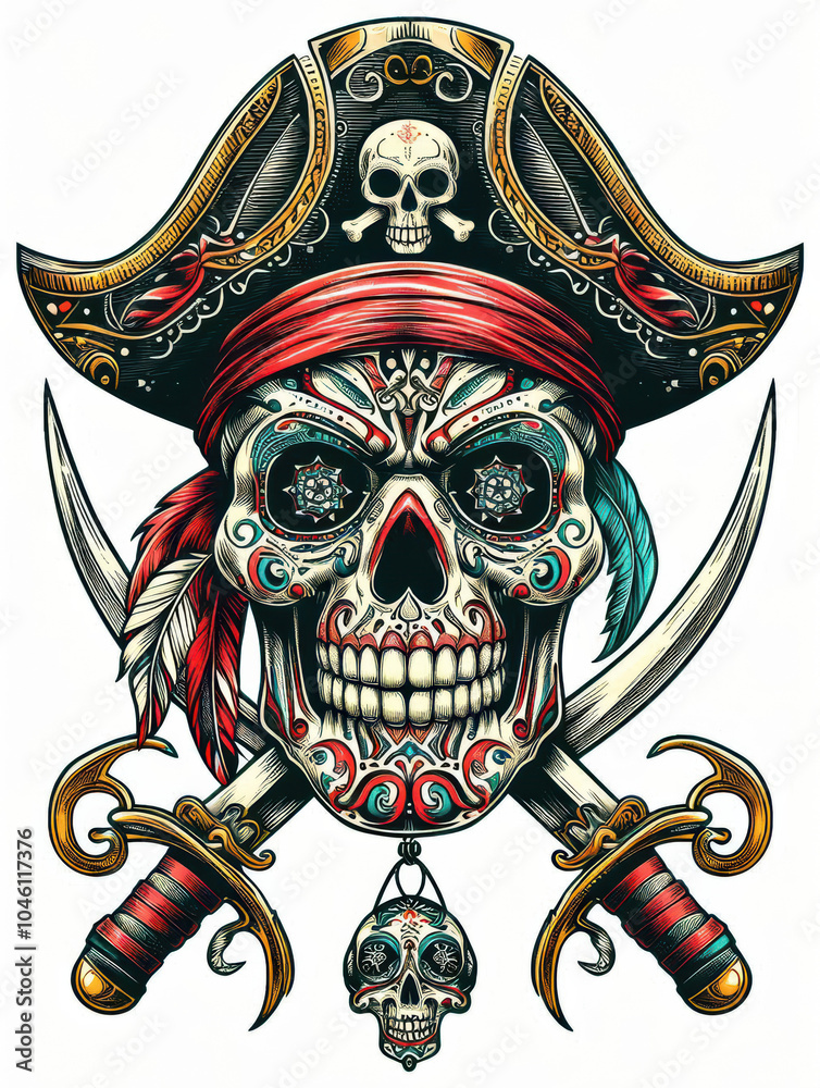 Fototapeta premium TRIBAL TATOO トライバル タトゥ 刺青 和柄 ドクロ 海賊 インディアン
