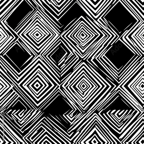 Abstract Black and White Geometric Pattern with Interlocking Diamond Shapes
