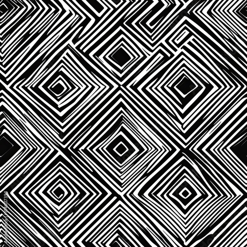 Abstract Pattern of Interlocking Black and White Stripes Forming Squares