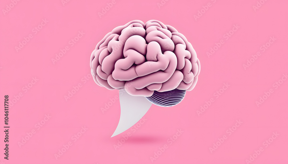 Brain illustration with a speech bubble on a pink background isolated with white highlights, png Brain illustration with a speech bubble on a pink background isolated with white highlights, png