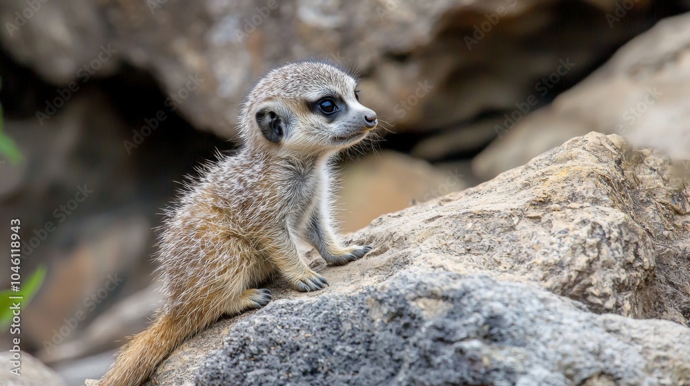 Fototapeta premium Adventurous Baby Meerkat - Baby meerkat exploring its surroundings