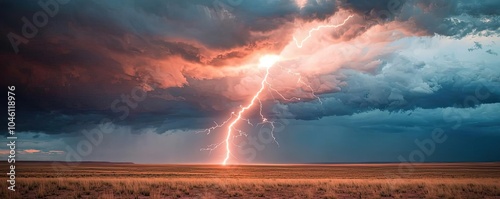 Wallpaper Mural Dramatic lightning striking over a vast open landscape, showcasing nature's power. Torontodigital.ca