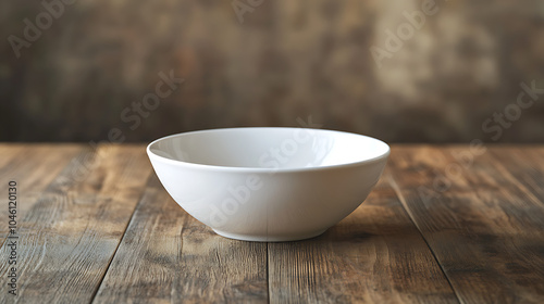 Empty white bowl isolated on a wooden table