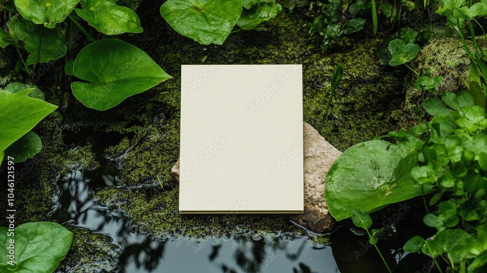 Mockup Card on Still Water with Greenery Reflections Mockup Card on Still Water with Greenery Reflections