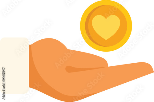 Hand holding a coin with a heart, symbolizing a donation to a charity organization