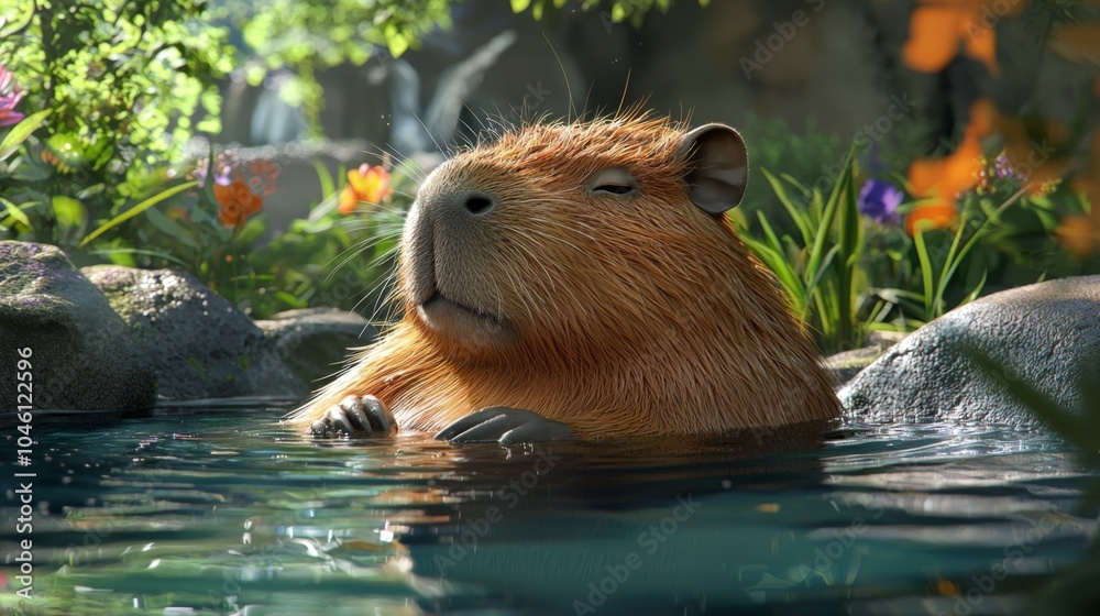 Cute Capybara relaxing in hot springs Cute Capybara relaxing in hot springs