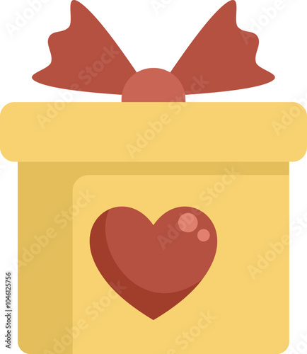 Yellow gift box with a red ribbon and a heart is a perfect way to show someone you care