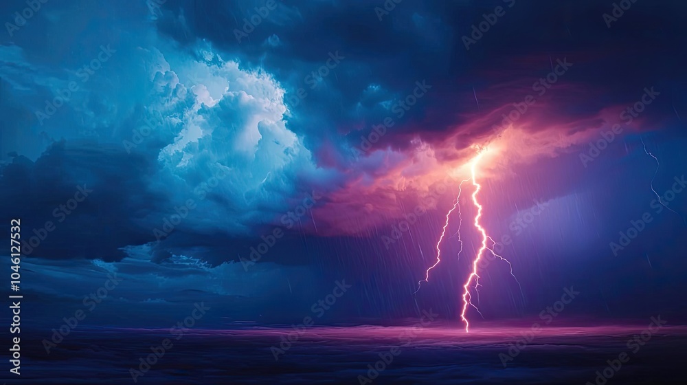 Fototapeta premium Dramatic lightning strikes amidst dark storm clouds over the ocean