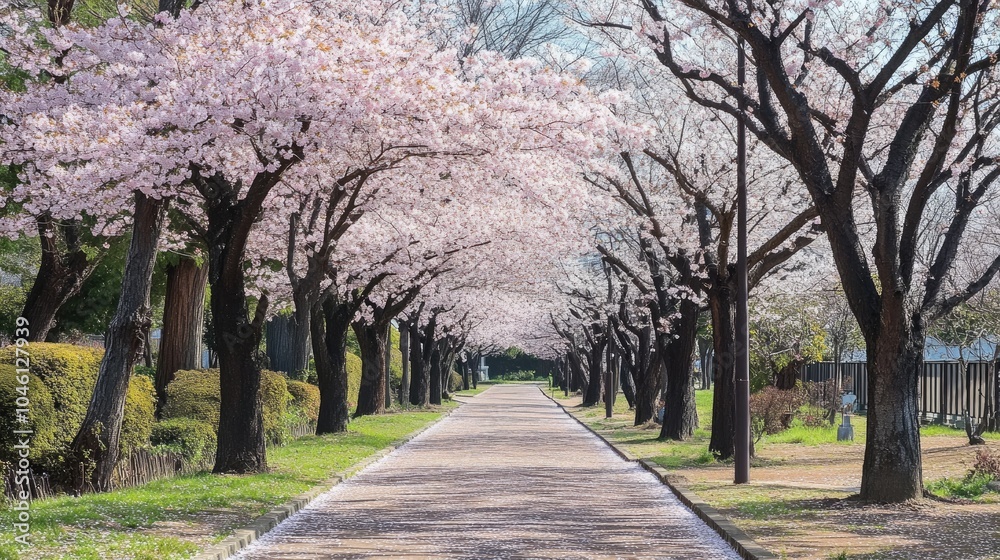 Serene Cherry Blossom Path in Springtime Beauty Serene Cherry Blossom Path in Springtime Beauty