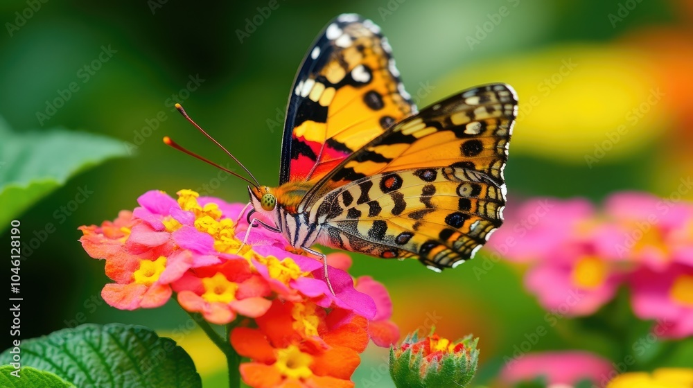 Fototapeta premium Colorful Butterfly on Vibrant Floral Background