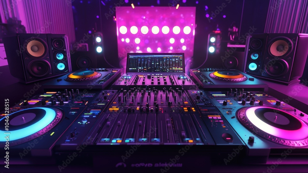 Obraz premium Colorful DJ Equipment Setup with Music Lights