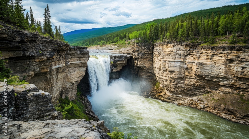 Majestic Waterfall Cascading into Rocky Gorge Majestic Waterfall Cascading into Rocky Gorge