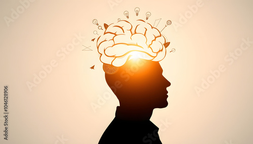 Silhouette of a man, window to the brain, ladder of success, open minded, brainstorming for ideas, disorder and psychology concept isolated with white highlights, png photo