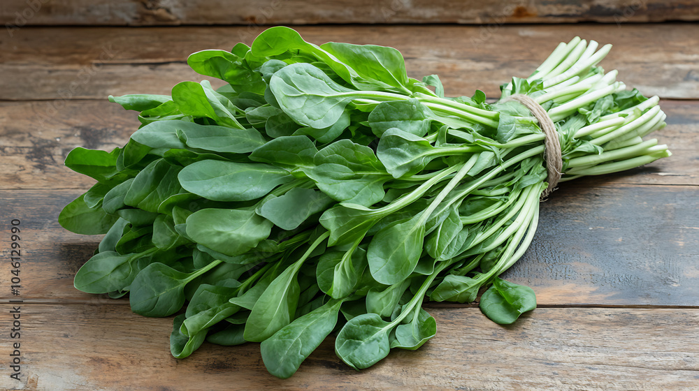 Water spinach isolated on a wooden table Water spinach isolated on a wooden table