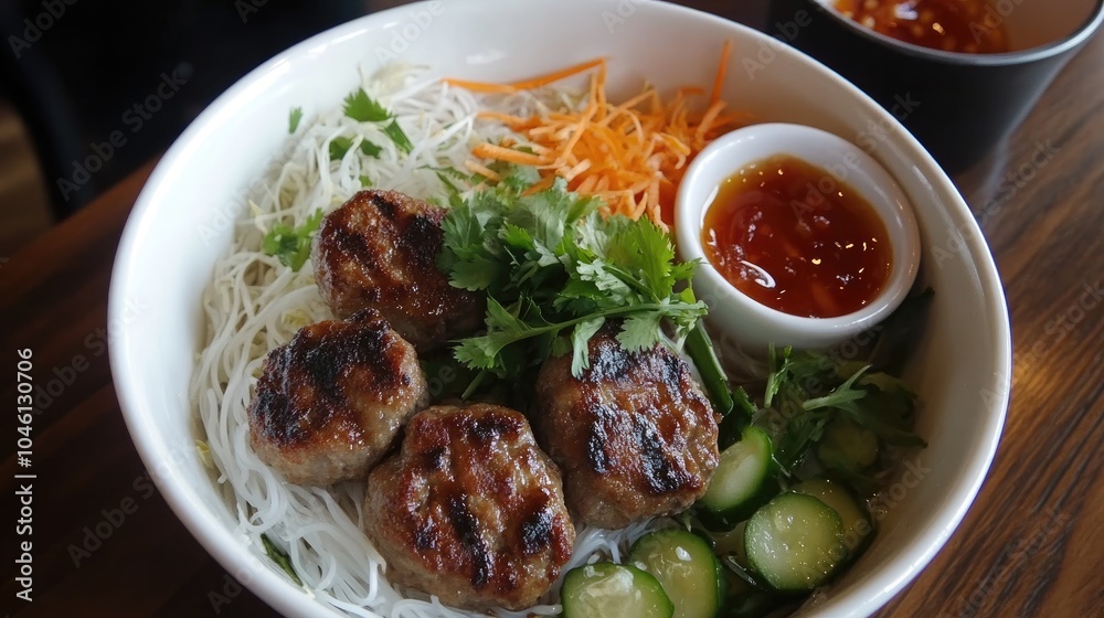 Fresh and Flavorful Noodle Bowl with Meatballs