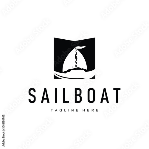 Simple fishing boat sailboat logo simple design black silhouette ship marine illustration template