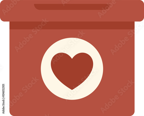 Red donation box with heart symbol representing charity, volunteering and generosity