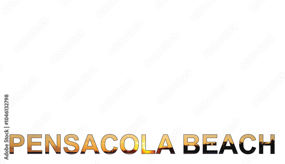 A vector text of Pensacola Beach with a photo mask of pensacola beach sunset. A vector text of Pensacola Beach with a photo mask of pensacola beach sunset.
