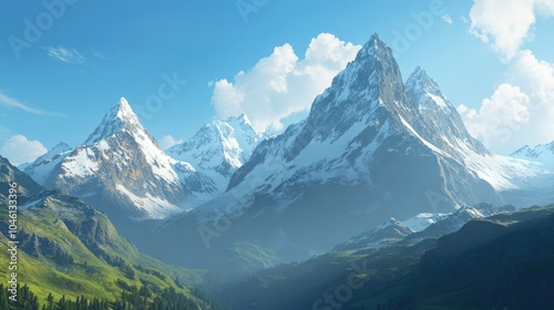 Majestic Snow-Capped Mountains Under Clear Blue Sky