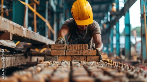 Construction Worker Laying Bricks