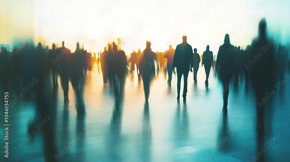 Fototapeta premium Silhouettes of People Walking in a Modern Environment