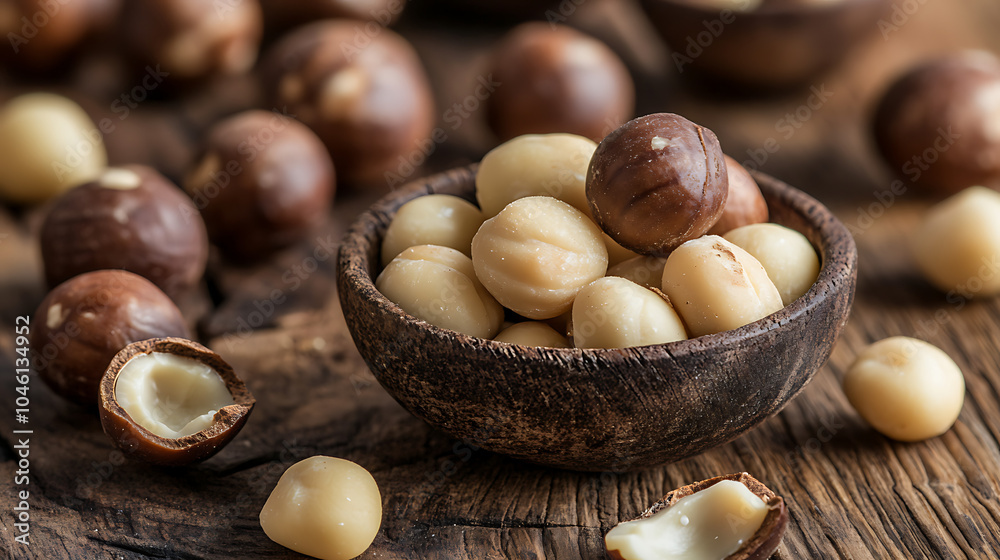 macadamia nuts isolated on a wooden table macadamia nuts isolated on a wooden table