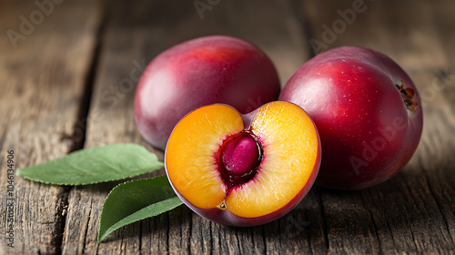 marian plum or plango isolated on a wooden table photo