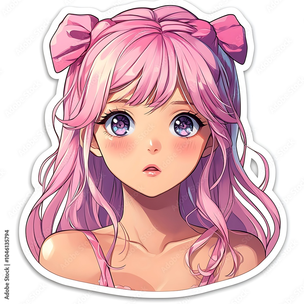 Blushing Anime Girl Sticker with Star Design Blushing Anime Girl Sticker with Star Design