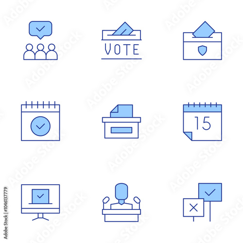 Democracy icons set. Line Duotone style, editable stroke. vote, digital, candidate, international day of democracy, calendar, democracy