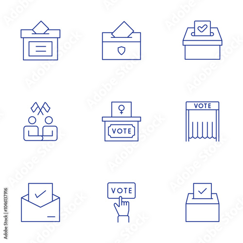 Democracy icons set. Thin Line style, editable stroke. vote, election, diplomacy, voting booth, democracy