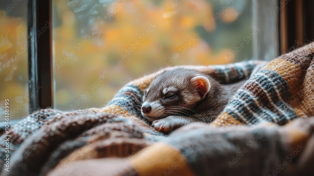 Cozy Ferret curled up in a warm blanket Cozy Ferret curled up in a warm blanket